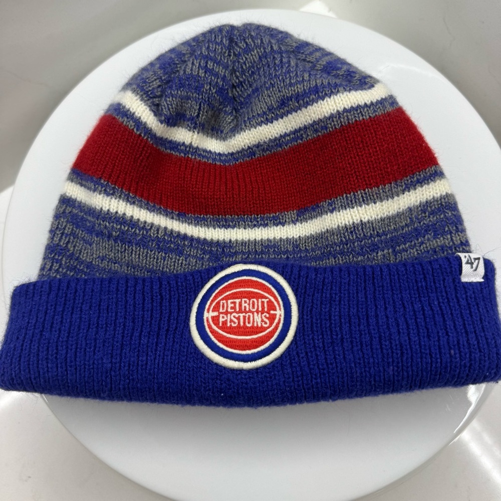 47 Brand Detroit Pistons Knit Beanie Hat with Red and Blue